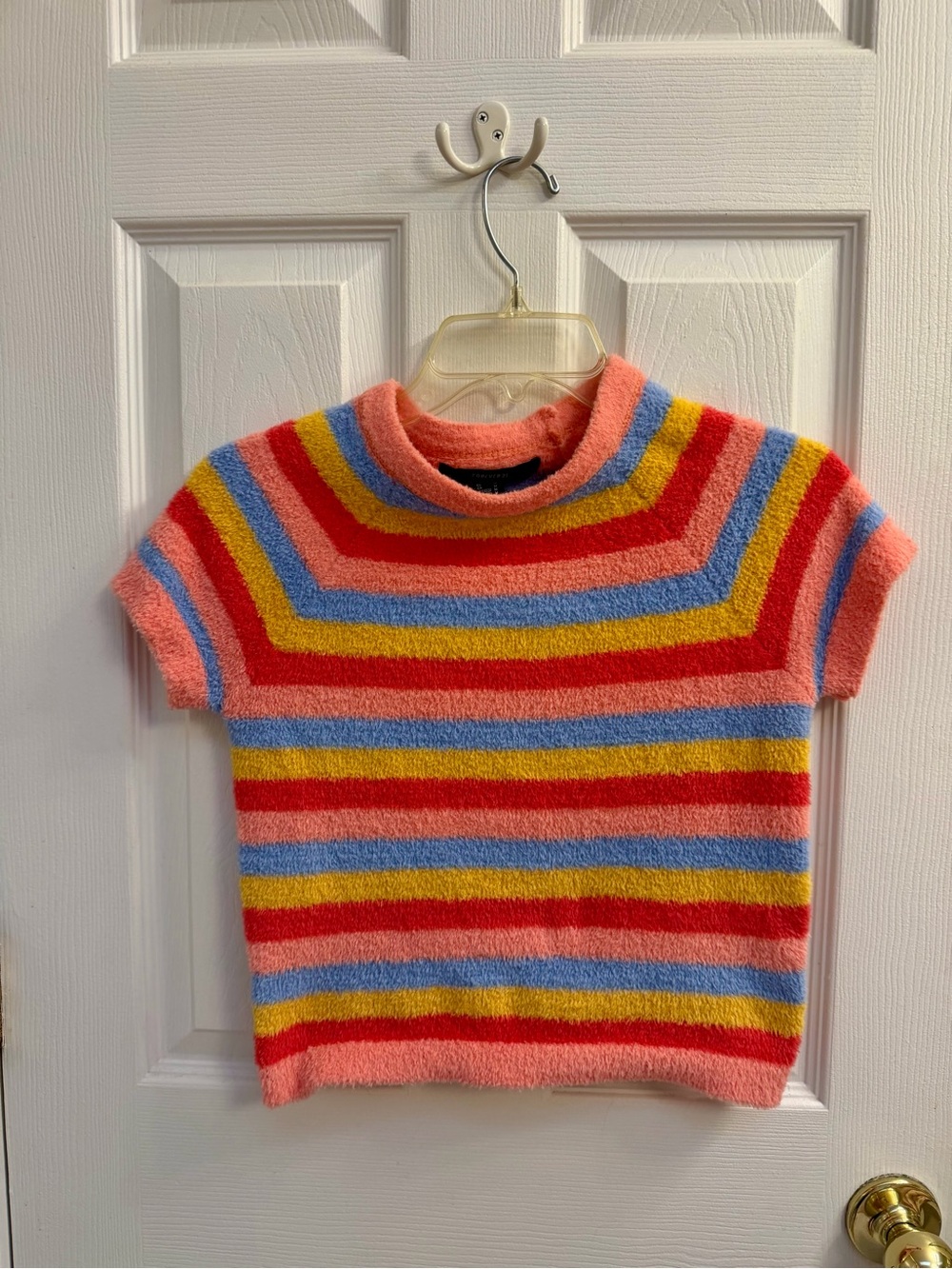 Forever 21 Pink Short Sleeve Rainbow Stripe Knit Top